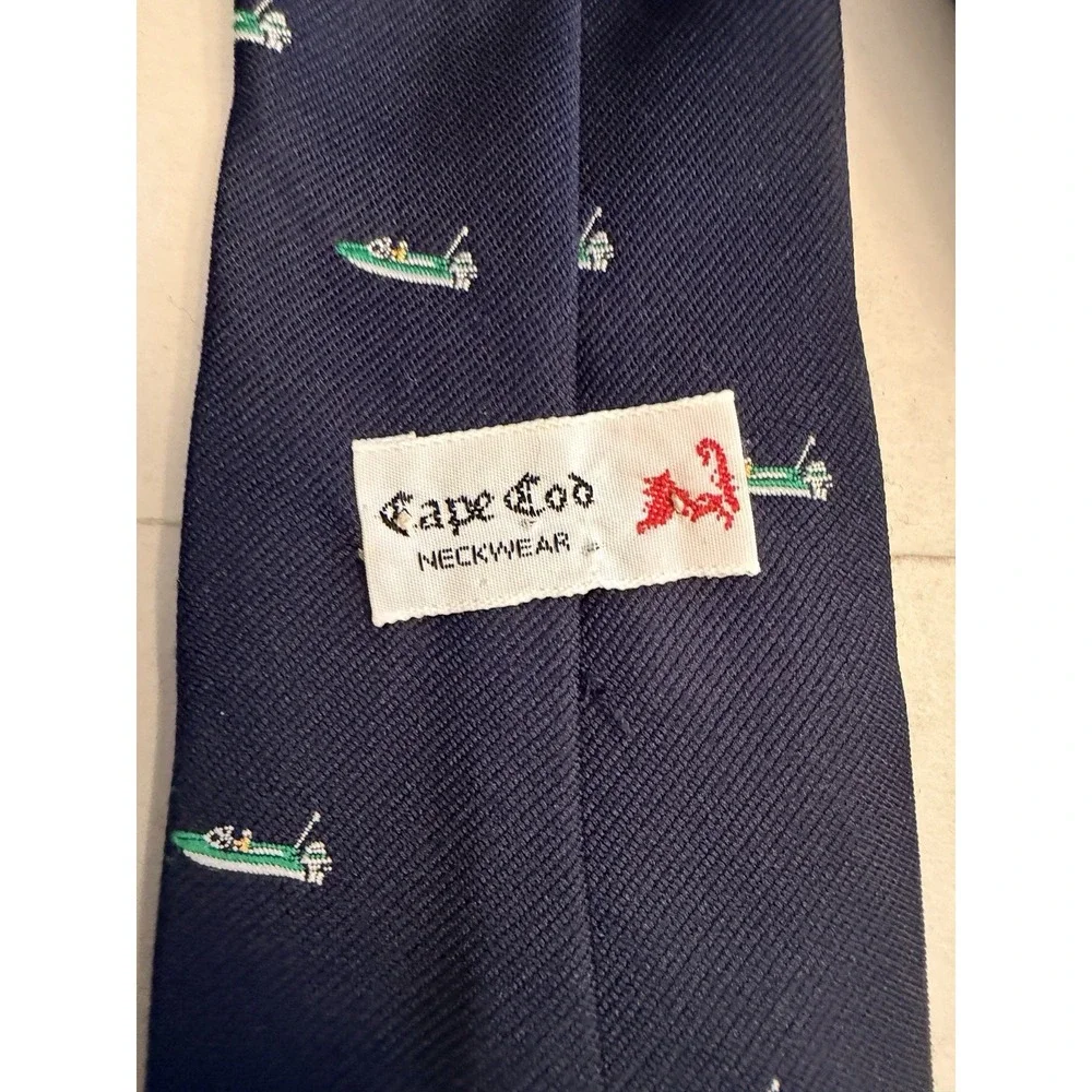 Cape Cod Neckwear Men's Navy Blue Boat Embroidered Skinny Tie Nautical Preppy